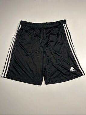 adidas Black White 3 Stripe Athletic Training Soccer Shorts L